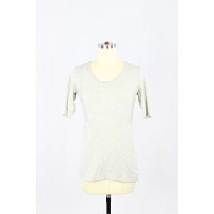 WHITE + WARREN Grey Cotton Modal Jersey Scoop Neck Half Sleeve T-Shirt, Size XS